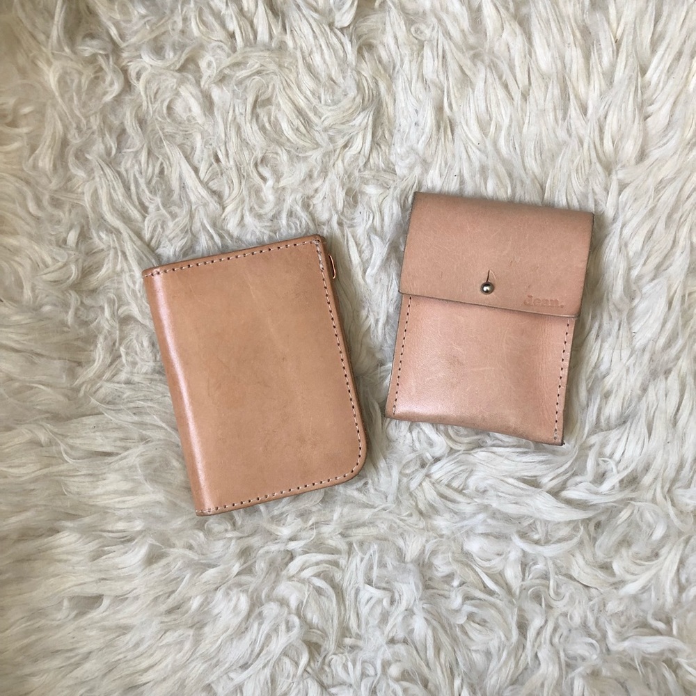 Leather wallet + coin bag set
